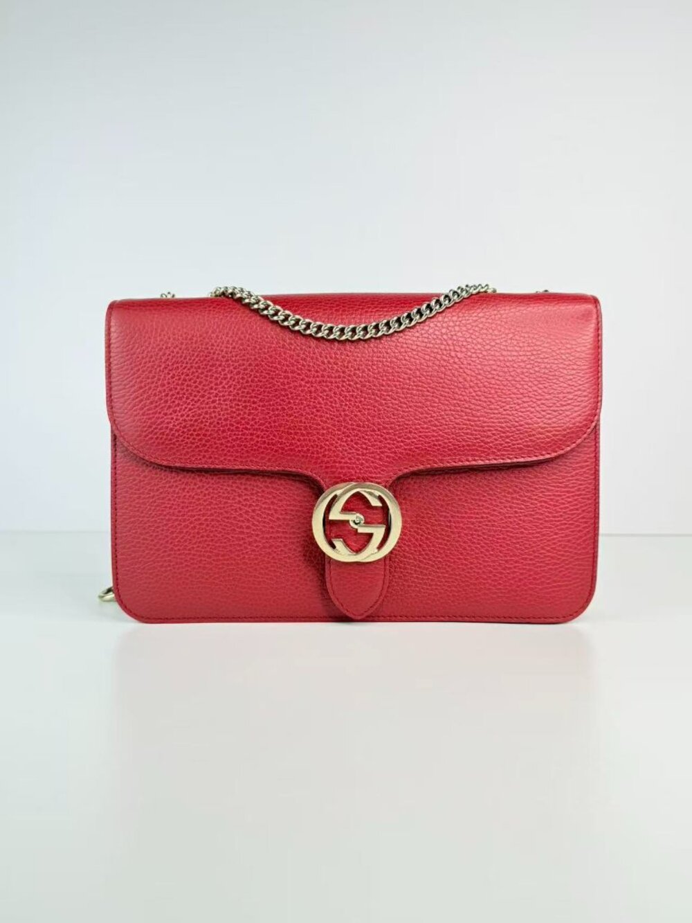 Gucci Interlocking G Leather Chain Red Shoulder Crossbody Bag